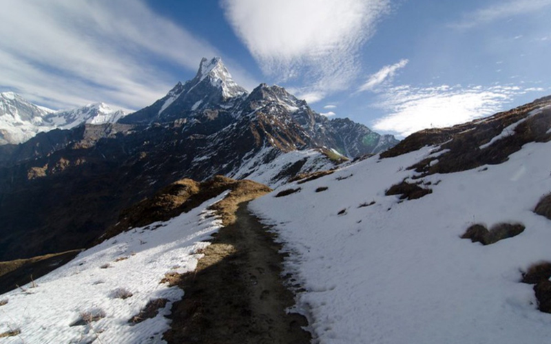 View of Fishtail mountain on the mardi himal trek trail